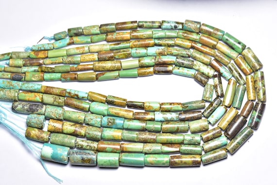 Unique Tibetan Turquoise Tube Beads - 10 Inches - Natural Beautiful Smooth Turquoise Tube Strand - Size Is 9x4 - 6x13 Mm #364