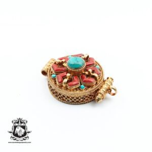 Antique Coral Turquoise Supreme Ghau Amulet Prayer Box Pendant