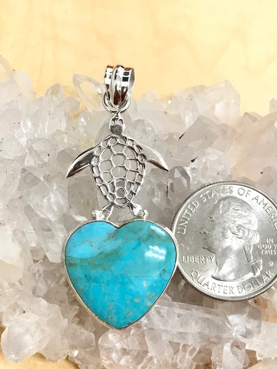 Blue Turquoise Heart And Turtle Pendant