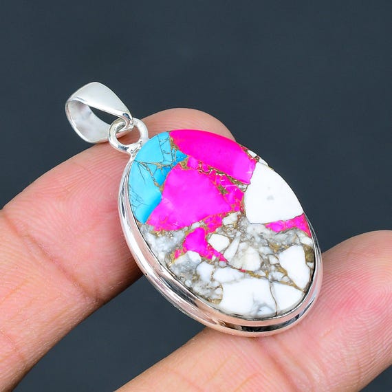 Cotton Candy Turquoise Pendant: Sterling Silver Elegant Gemstone Jewelry