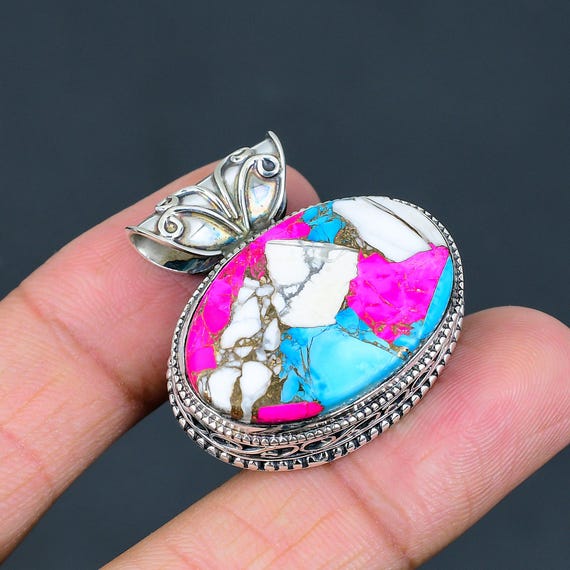 Cotton Candy Turquoise Pendant: Vintage 925 Sterling Silver Handmade Jewelry