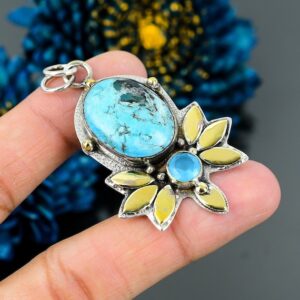 Handcrafted Tibetan Turquoise Pendant: Sterling Silver Gemstone Jewelry Handcrafted Tibetan Turquoise Pendant: Sterling Silver Gemstone Jewelry