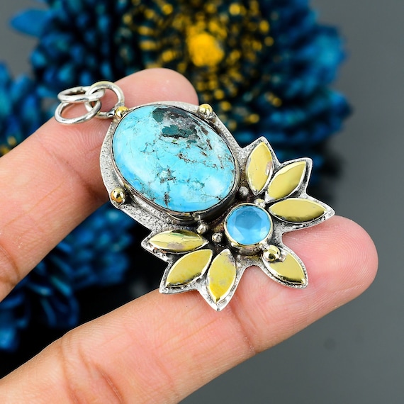 Handcrafted Tibetan Turquoise Pendant: Sterling Silver Gemstone Jewelry