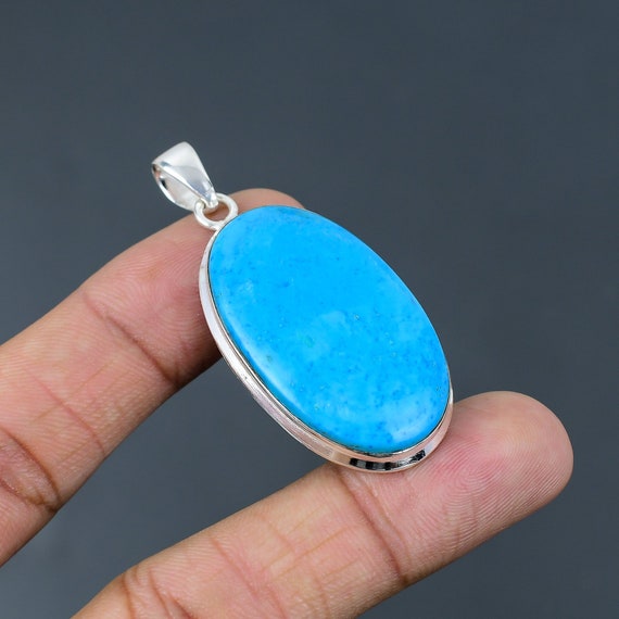 Handmade Arizona Turquoise Pendant: Oval Sterling Silver Jewelry