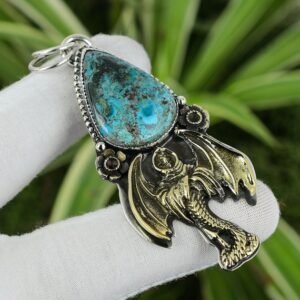 Handmade Turquoise Devil Pendant: 925 Sterling Silver, 18K Gold Plated Handmade Turquoise Devil Pendant: 925 Sterling Silver, 18K Gold Plated
