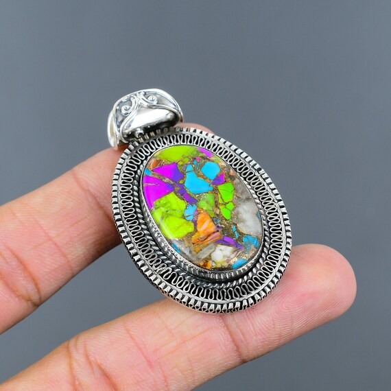 Handmade Fiesta Kingman Turquoise Pendant: Sterling Silver Flower Jewelry