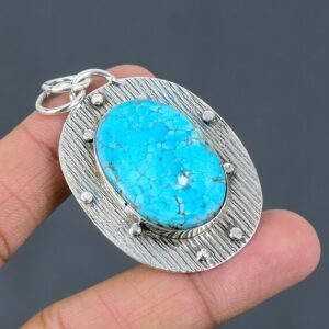 Handmade Tibetan Turquoise Pendant: Oval Sterling Silver Gemstone Jewelry Handmade Tibetan Turquoise Pendant: Oval Sterling Silver Gemstone Jewelry