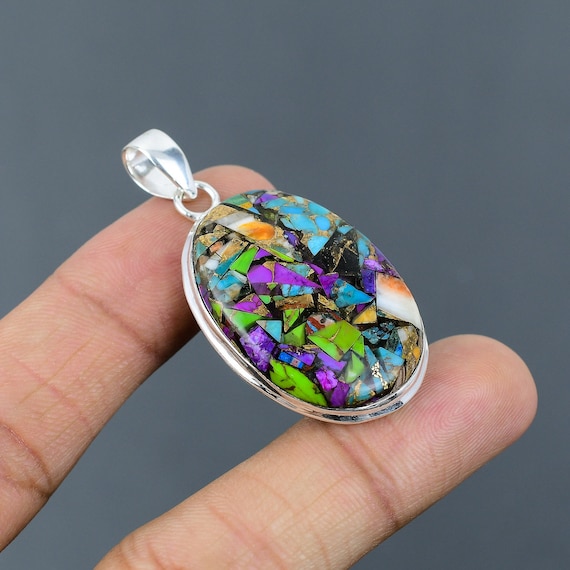 Kingman Turquoise Pendant: Multi Copper Inlay, Sterling Silver, Handmade