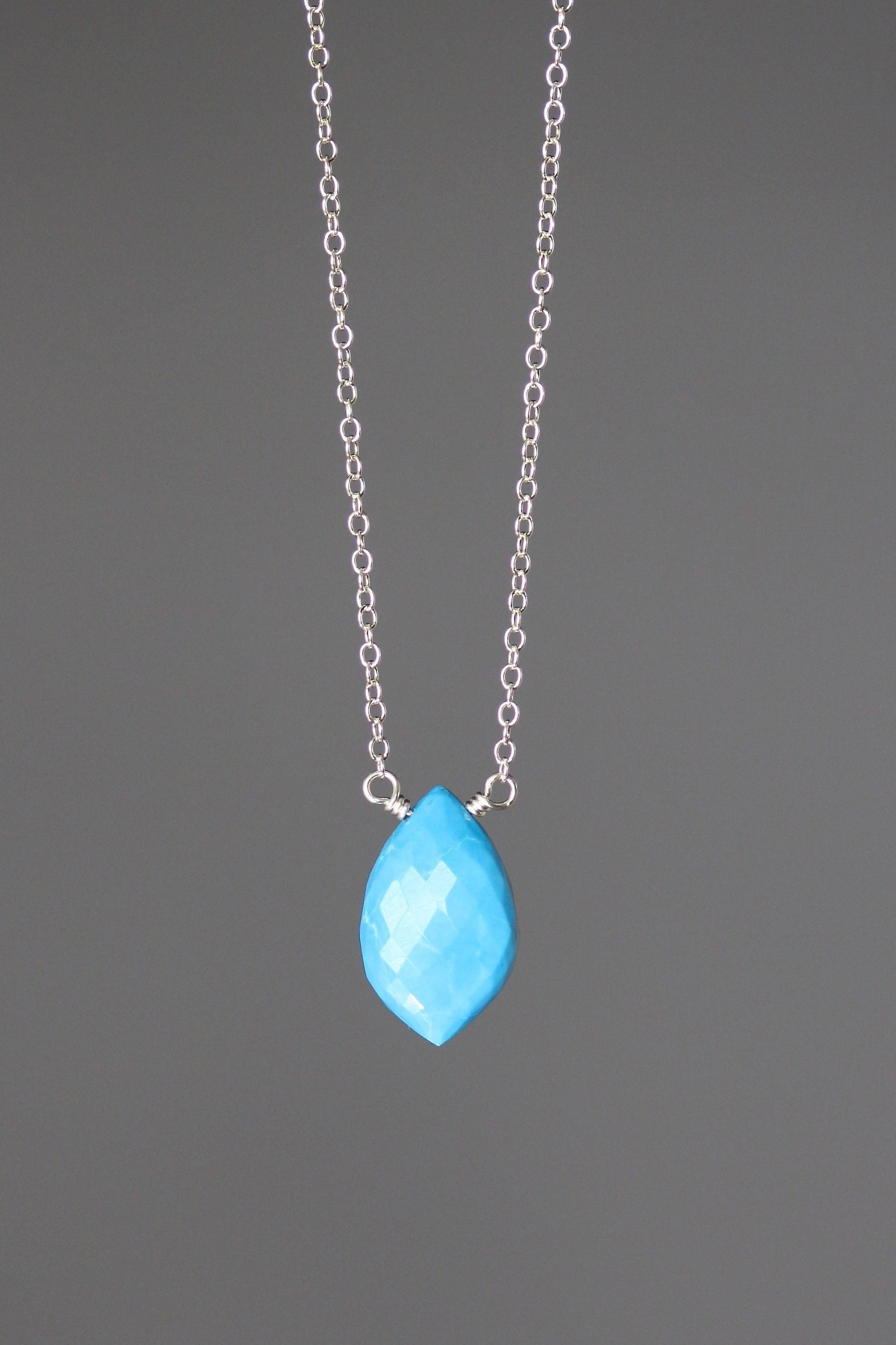 Turquoise Pendant Necklace - Turquoise And Silver Necklace - Single Stone Necklace - Turquoise Gemstone Necklace - Wire Wrapped Necklace