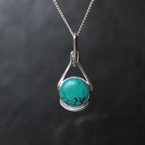 Turquoise Pendant Necklace - Recycled Silver, December Birthstone, Minimalist Boho Jewellery, Handmade In The Uk