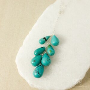Silver Natural Blue Turquoise Cluster Necklace, Waterfall Pendant, Turquoise Teardrops, December Birthdays Silver Natural Blue Turquoise Cluster Necklace, Waterfall Pendant, Turquoise Teardrops, December Birthdays