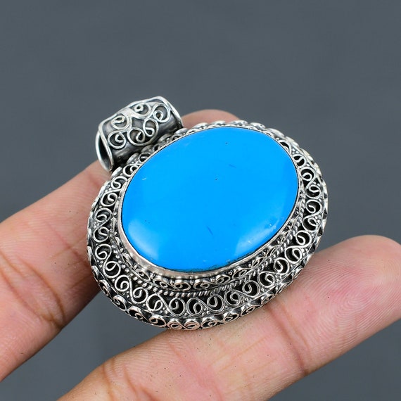 Sleeping Beauty Turquoise Pendant: Sterling Silver Boho Gemstone Jewelry
