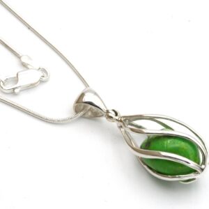 Sterling Silver Green Turquoise Cage Pendant Necklace Sterling Silver Green Turquoise Cage Pendant Necklace