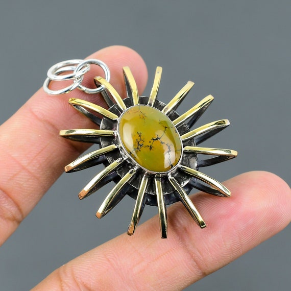 Tibetan Turquoise 925 Sterling Silver Pendant - Handmade Vintage Jewelry