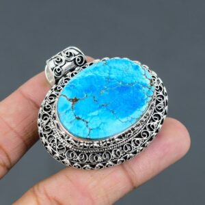 Tibetan Turquoise Pendant: Handmade 925 Sterling Silver Boho Jewelry Tibetan Turquoise Pendant: Handmade 925 Sterling Silver Boho Jewelry