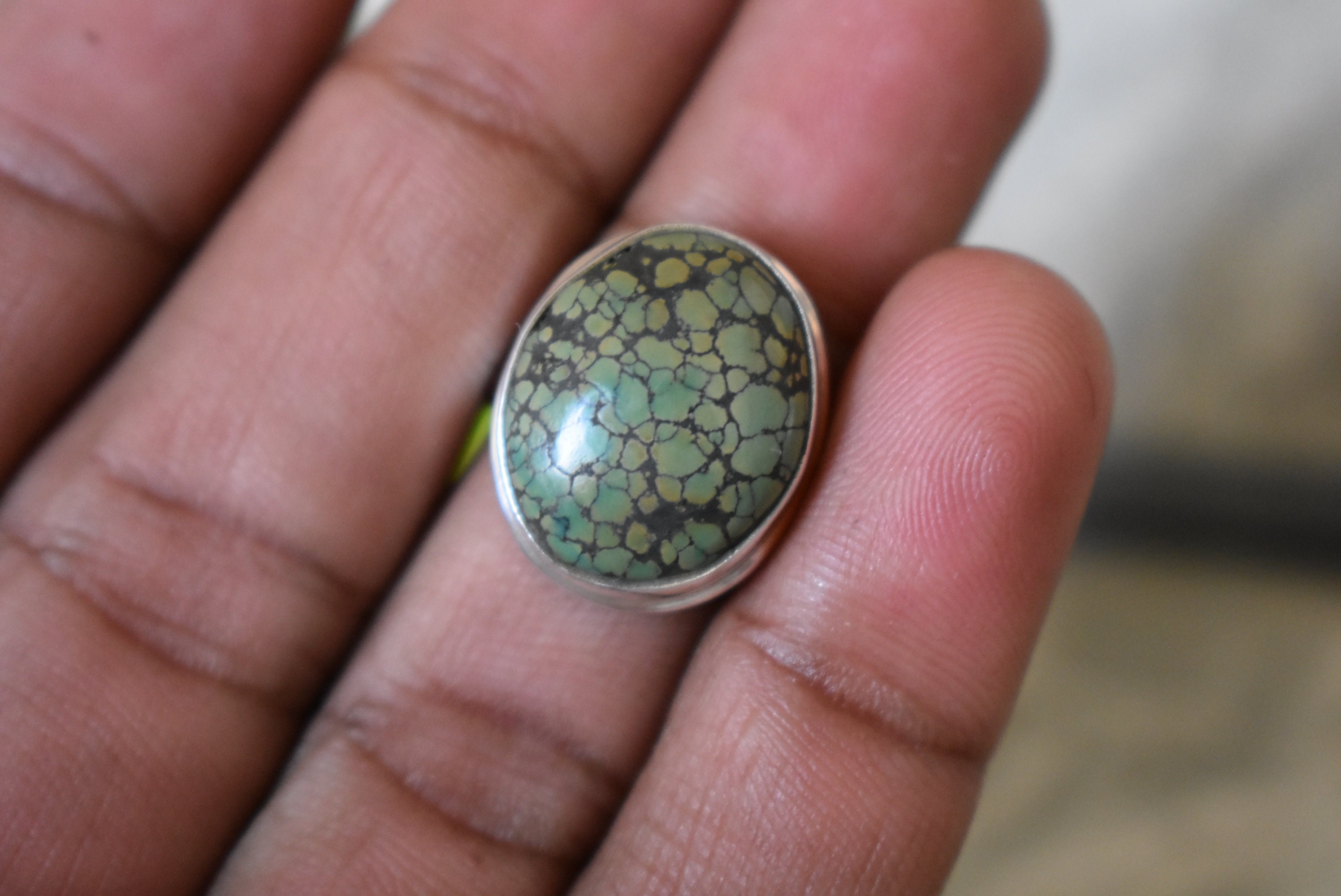 925 Silver Tibetan Turquoise Ring, Oval Gemstone Ring