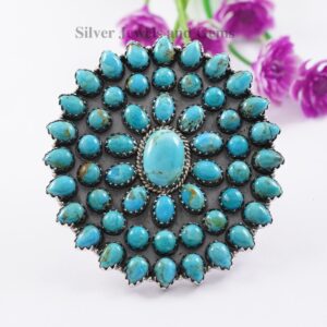 Arizona Turquoise Cluster Ring, Big Statement Turquoise Ring, 925 Sterling Silver Ring, Wedding Ring, Multi Stone Handmade Ring Arizona Turquoise Cluster Ring, Big Statement Turquoise Ring, 925 Sterling Silver Ring, Wedding Ring, Multi Stone Handmade Ring