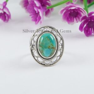 Arizona Turquoise Sterling Silver Ring, Oval Boho Gemstone Ring Arizona Turquoise Sterling Silver Ring, Oval Boho Gemstone Ring