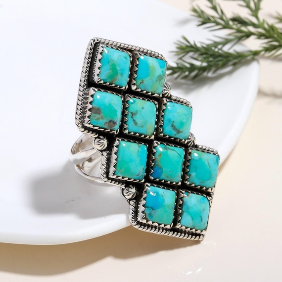 Arizona Turquoise Sterling Silver Ring, Square Cabochon, Boho Statement Arizona Turquoise Sterling Silver Ring, Square Cabochon, Boho Statement