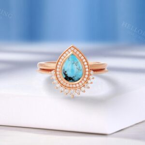 Art Deco Blue Matrix Turquoise Engagement Ring Set, Moissanite Halo Wedding Ring, Matching Moissanite Curved Wedding Band,Custom Bridal Ring Art Deco Blue Matrix Turquoise Engagement Ring Set, Moissanite Halo Wedding Ring, Matching Moissanite Curved Wedding Band,Custom Bridal Ring