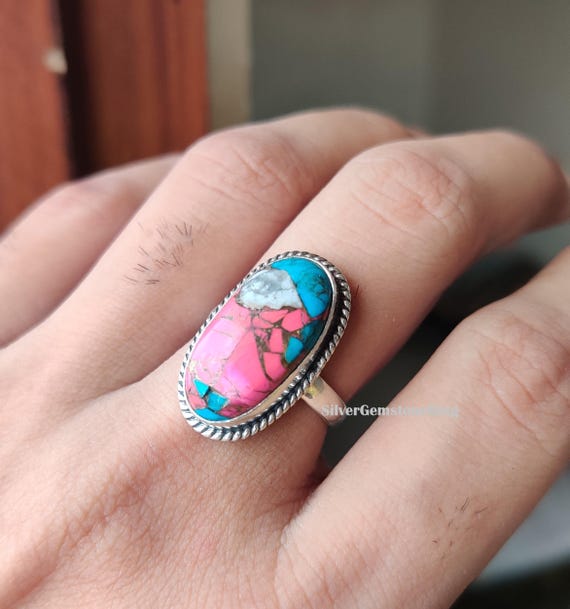 Cotton Candy Turquoise Ring: 925 Sterling Silver Band Cotton Candy Turquoise Ring: 925 Sterling Silver Band