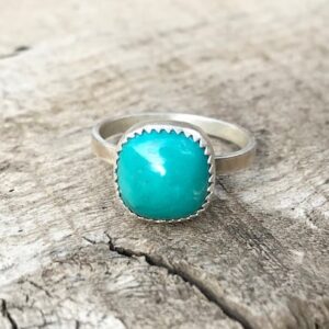 Elegant Cushion Cut Turquoise Serrated Setting Sterling Silver Ring | Square Turquoise Ring | December Birthstone Ring | Boho Elegant Cushion Cut Turquoise Serrated Setting Sterling Silver Ring | Square Turquoise Ring | December Birthstone Ring | Boho