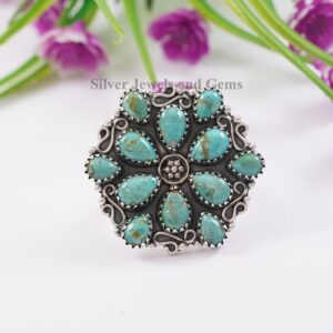 Genuine Turquoise Ring, Multi Stone Cluster Ring, Gift For Mom, 925 Sterling Silver Ring, Arizona Turquoise Boho Ring, Handmade Ring Genuine Turquoise Ring, Multi Stone Cluster Ring, Gift For Mom, 925 Sterling Silver Ring, Arizona Turquoise Boho Ring, Handmade Ring