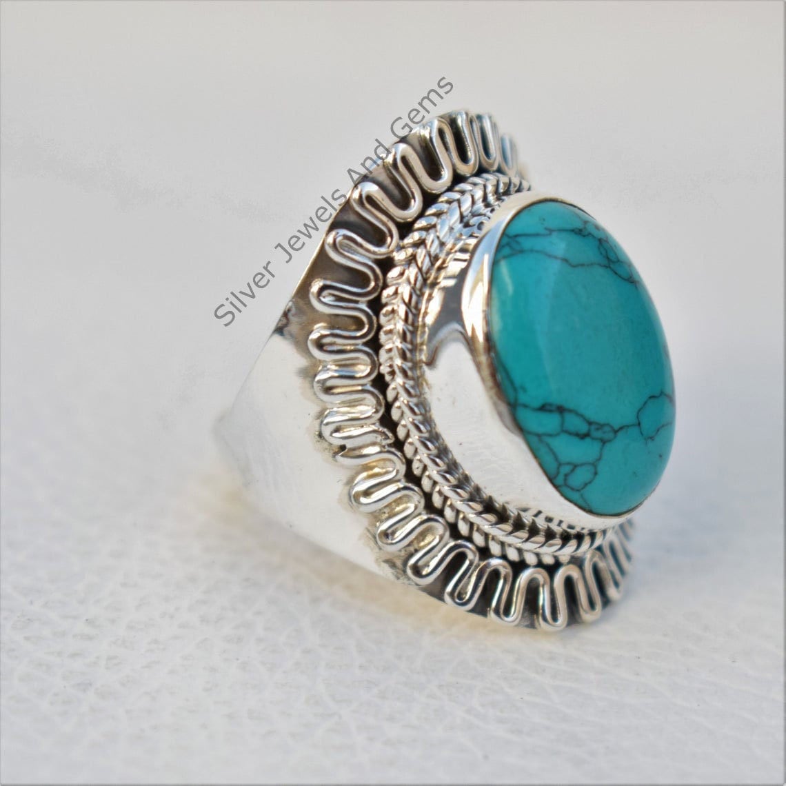 Turquoise Ring, Handmade Boho Ring For Her, 925 Sterling Silver Ring, Oval Ring, Green Stone Ring, Birthstone Ring, Wedding Ring