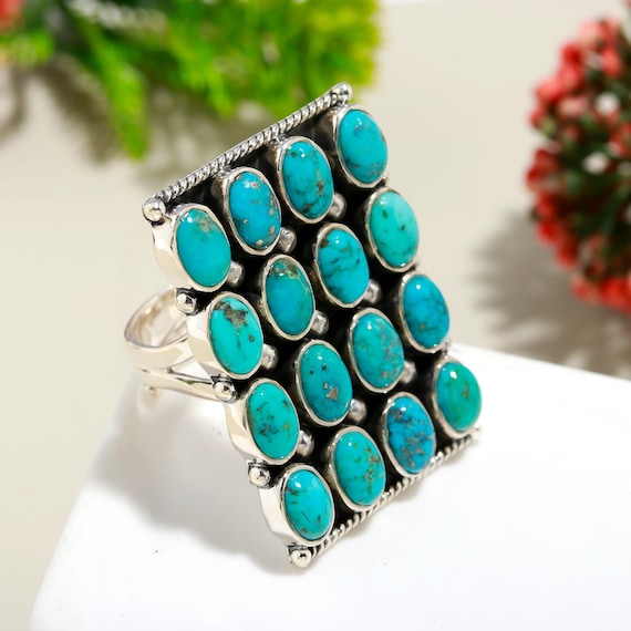 Handmade Turquoise Statement Ring: 925 Sterling Silver Jewelry