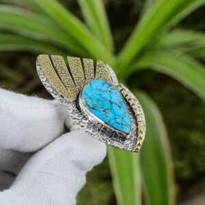 Handmade Tibetan Turquoise Ring: 925 Sterling Silver, 18K Gold Plated, Adjustable Handmade Tibetan Turquoise Ring: 925 Sterling Silver, 18K Gold Plated, Adjustable