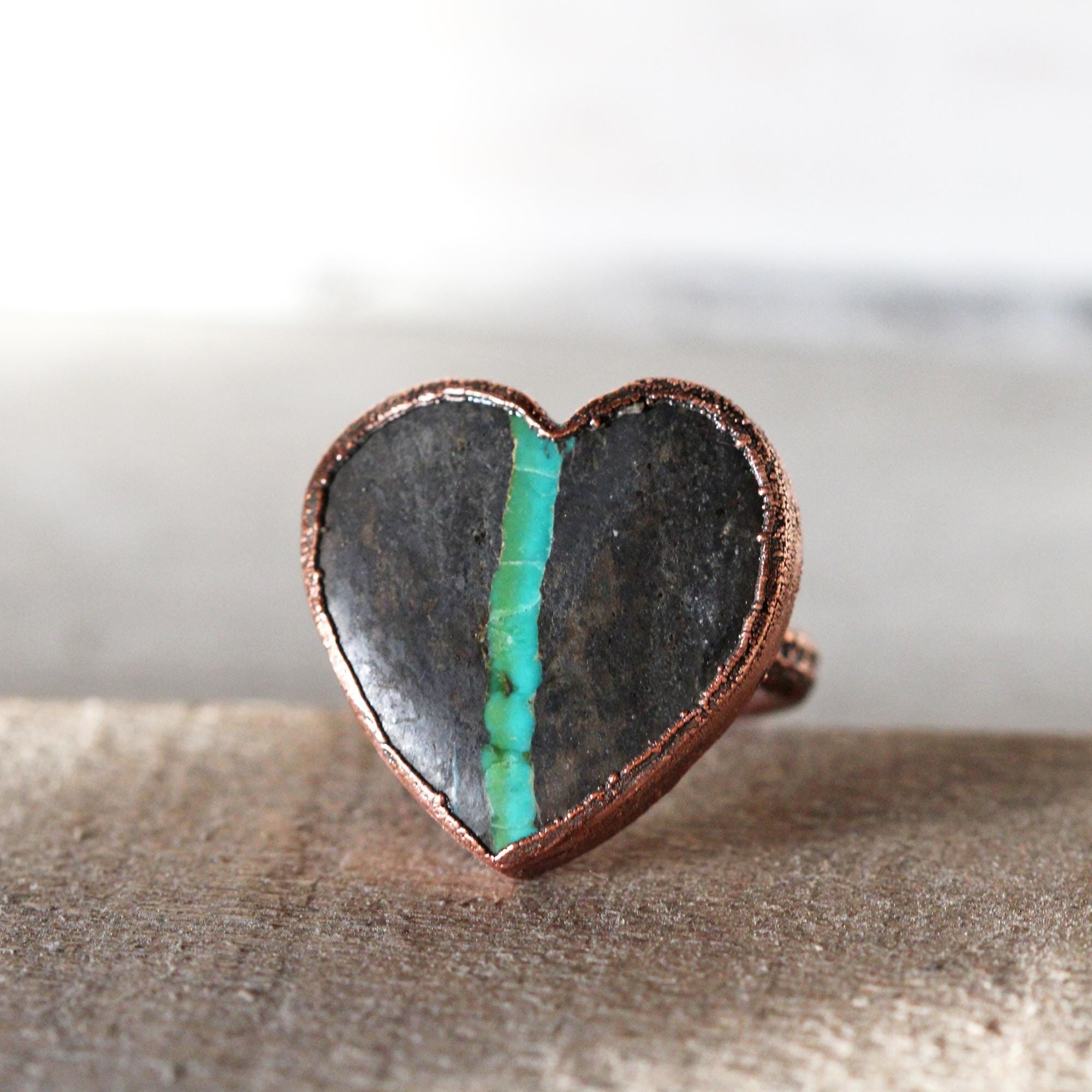 Turquoise Heart Ring - Size 6 1/2 - Hubei Turquoise
