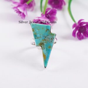 Turquoise Lightning Bolt Ring, 925 Sterling Silver, Handmade Arizona Gemstone Turquoise Lightning Bolt Ring, 925 Sterling Silver, Handmade Arizona Gemstone