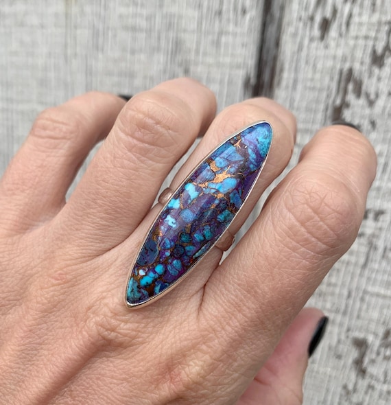 Made To Order Large Marquise Kingsman Turquoise Sterling Silver Statement Ring | Multi Colored Turquoise Ring | Gifts For Her Made To Order Large Marquise Kingsman Turquoise Sterling Silver Statement Ring | Multi Colored Turquoise Ring | Gifts For Her