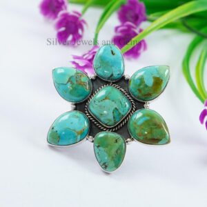 Natural Turquoise Cluster Ring, Wedding Ring, Designer Ring, 925 Sterling Silver Ring, Kingman Turquoise Ring, Boho Statement Ring Natural Turquoise Cluster Ring, Wedding Ring, Designer Ring, 925 Sterling Silver Ring, Kingman Turquoise Ring, Boho Statement Ring