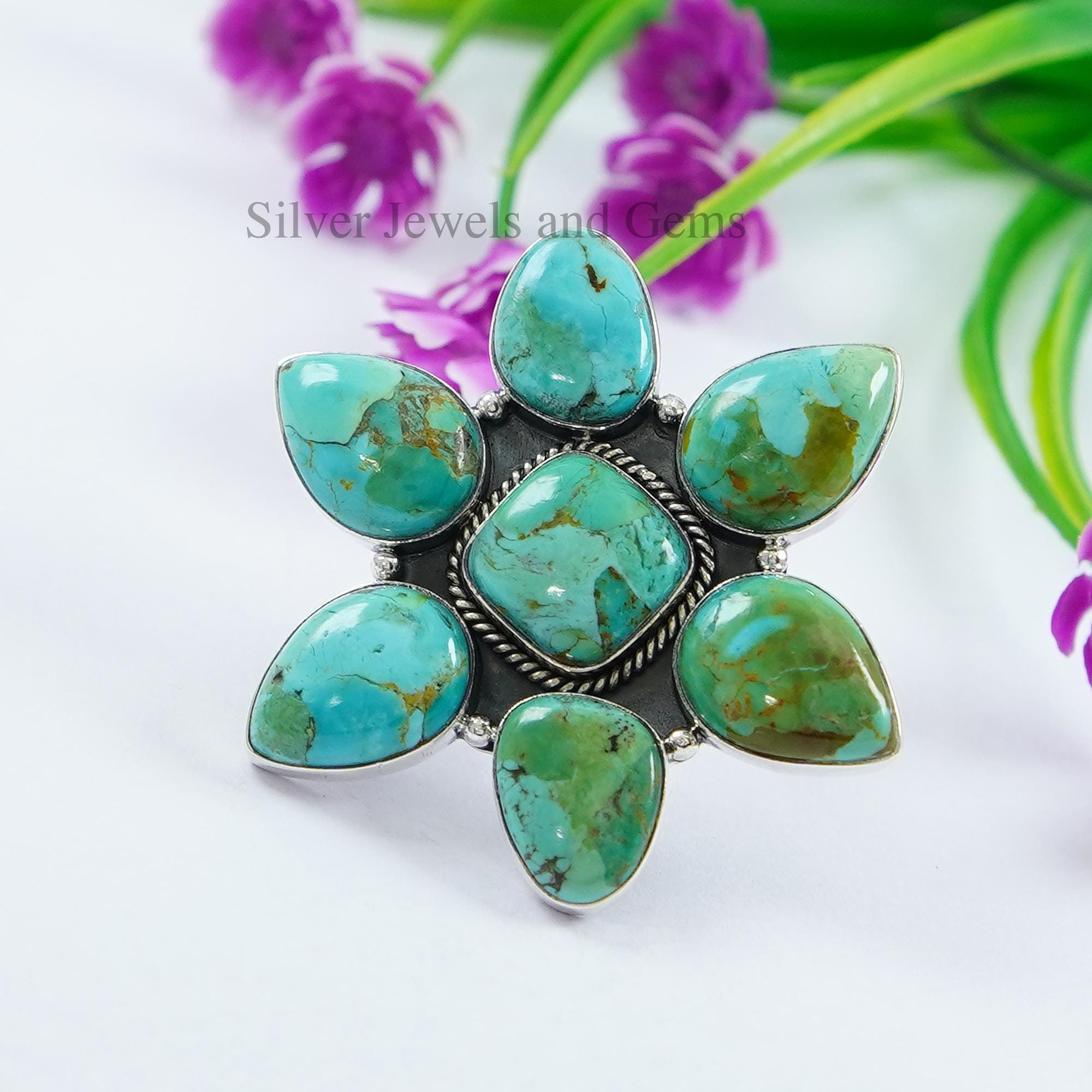 Natural Turquoise Cluster Ring, Wedding Ring, Designer Ring, 925 Sterling Silver Ring, Kingman Turquoise Ring, Boho Statement Ring Natural Turquoise Cluster Ring, Wedding Ring, Designer Ring, 925 Sterling Silver Ring, Kingman Turquoise Ring, Boho Statement Ring