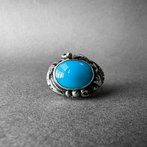 Natural Egyptian Turquoise Stone Silver Ring, Fine Quality Blue Turquoise Ring Size 7, Art Nouveau, Special Collection, Completely Handmade