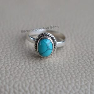Oval Turquoise Ring: Handmade 925 Sterling Silver Boho Ring Oval Turquoise Ring: Handmade 925 Sterling Silver Boho Ring