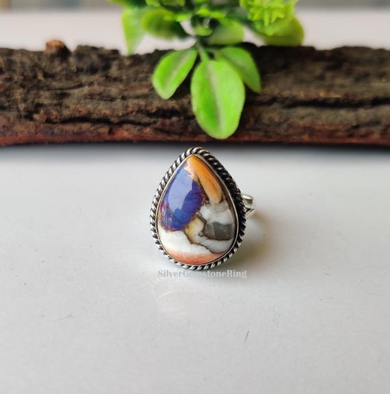 Pear Oyster Dahlia Turquoise Ring: Handmade Jewelry, 925 Sterling Silver Engagement Ring Pear Oyster Dahlia Turquoise Ring: Handmade Jewelry, 925 Sterling Silver Engagement Ring