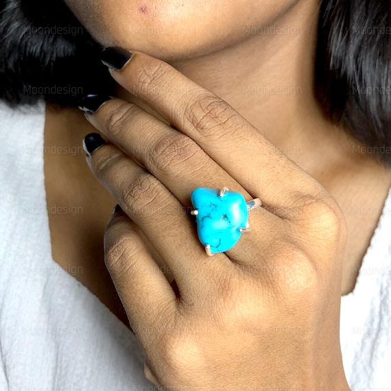 Raw Turquoise Ring, 925 Sterling Silver Handmade Women Ring Gift For Mom