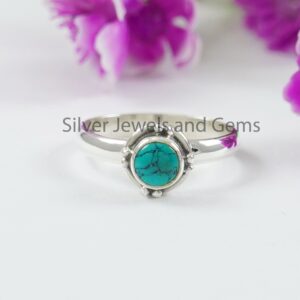 Round Turquoise Ring, Handmade Dainty Ring, 925 Sterling Silver Ring, Gift For Her, Designer Ring, December Birthstone Round Turquoise Ring, Handmade Dainty Ring, 925 Sterling Silver Ring, Gift For Her, Designer Ring, December Birthstone