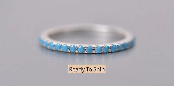 Sleeping Beauty Turquoise Eternity Band, Sterling Silver Stacking Ring Sleeping Beauty Turquoise Eternity Band, Sterling Silver Stacking Ring