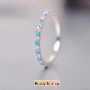Sleeping Beauty Turquoise Moissanite Eternity Band Ring – 14K Gold Stacking Ring Sleeping Beauty Turquoise Moissanite Eternity Band Ring – 14K Gold Stacking Ring