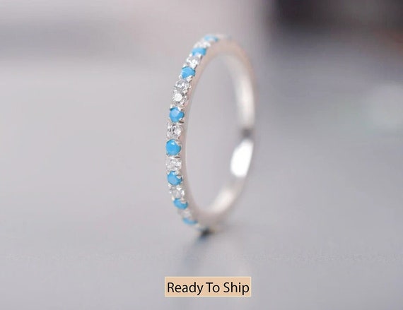 Sleeping Beauty Turquoise Moissanite Eternity Band Ring – 14k Gold Stacking Ring
