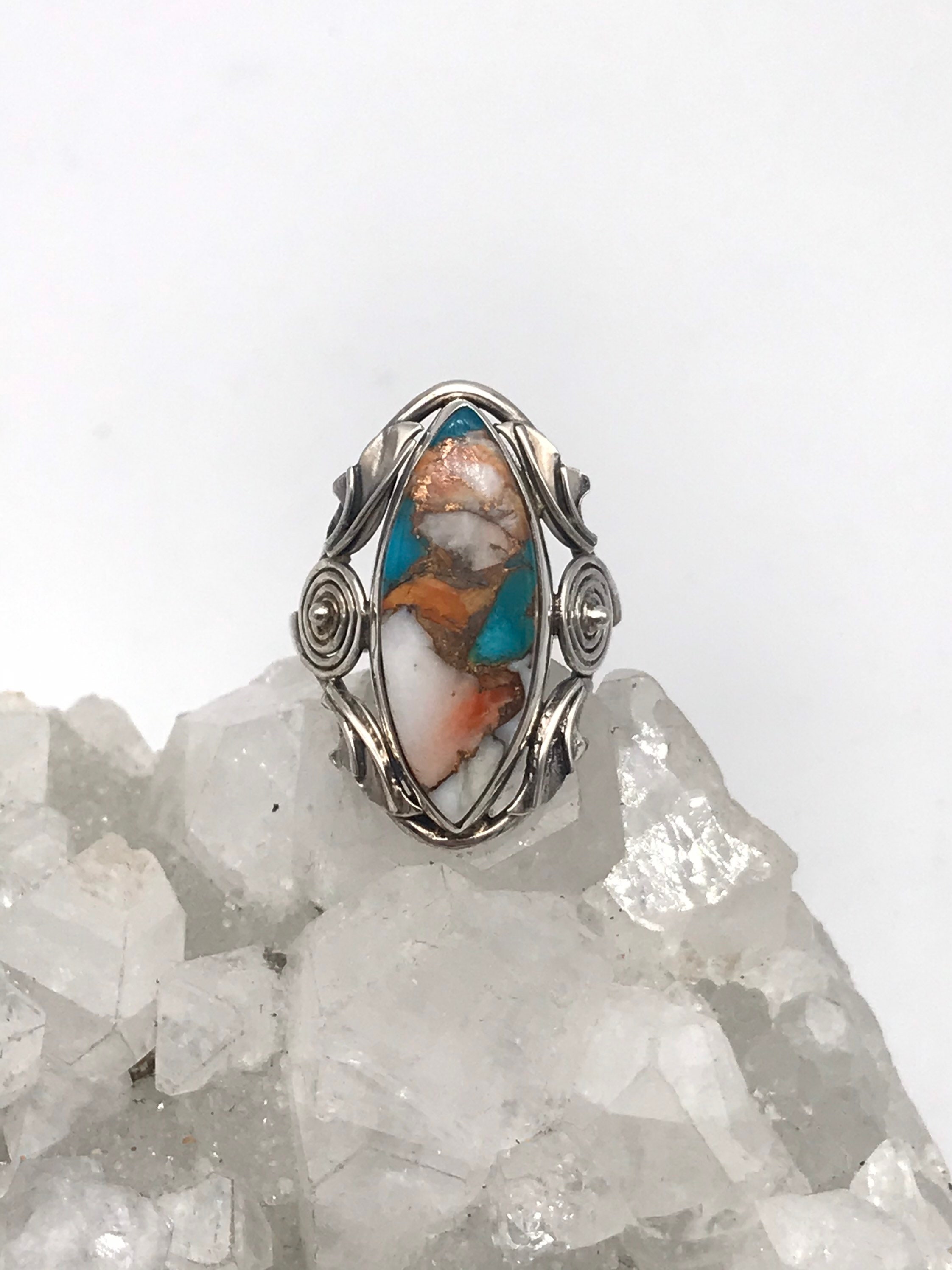 Spiny Oyster & Arizona Turquoise Ring, Size 7 1/2