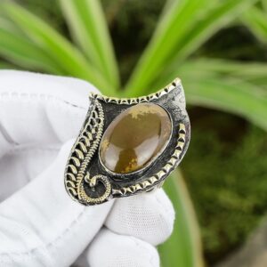 Tibetan Turquoise Ring: Handmade 925 Sterling Silver, 18K Gold Plated, Adjustable Tibetan Turquoise Ring: Handmade 925 Sterling Silver, 18K Gold Plated, Adjustable
