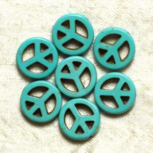 10pc - Perles Pierre Turquoise synthèse Rond Rondelle Cercle Peace and Love 15mm Bleu Turquoise - 4558550033215
