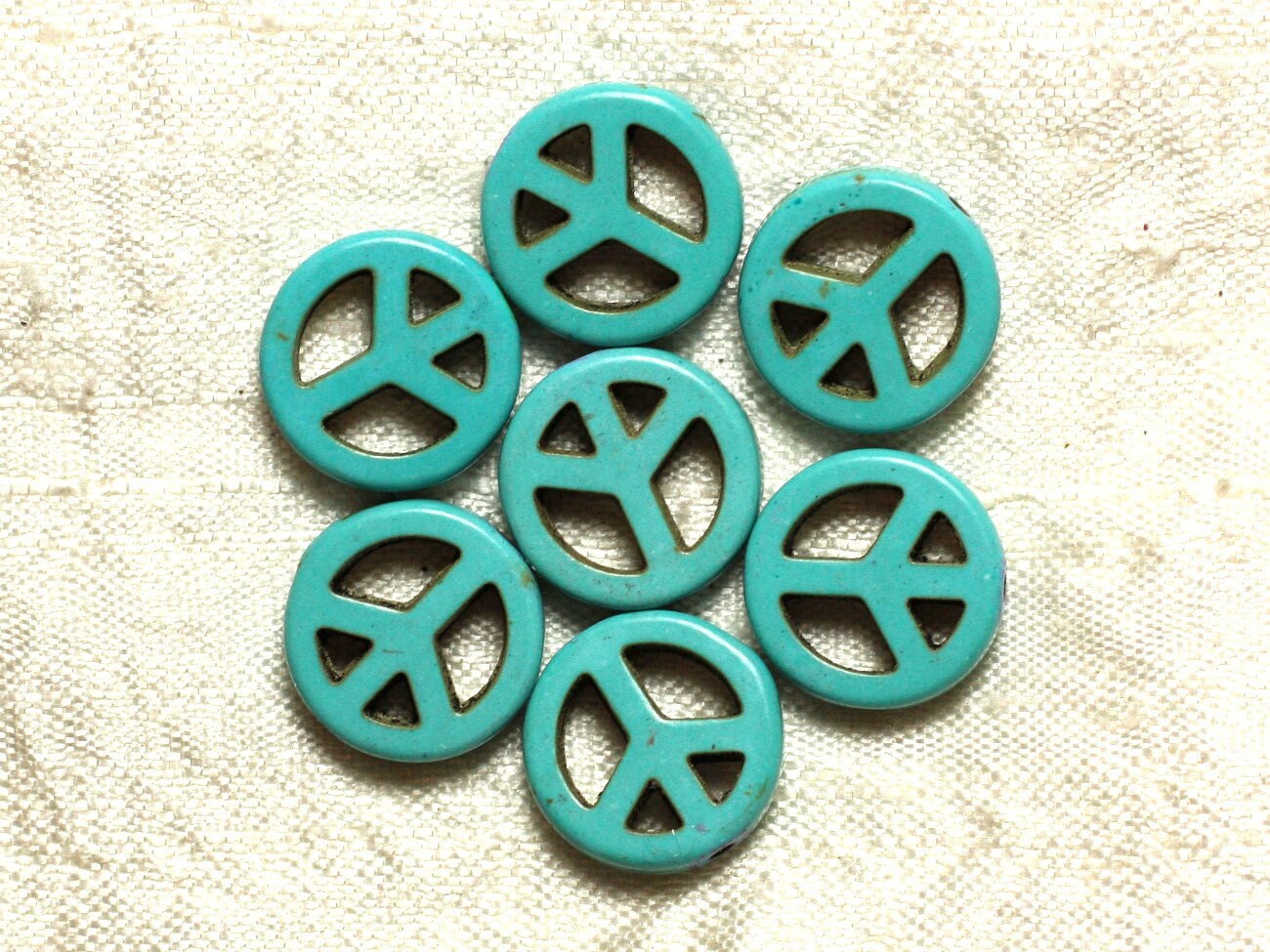 10pc - Perles Pierre Turquoise Synthèse Rond Rondelle Cercle Peace And Love 15mm Bleu Turquoise - 4558550033215
