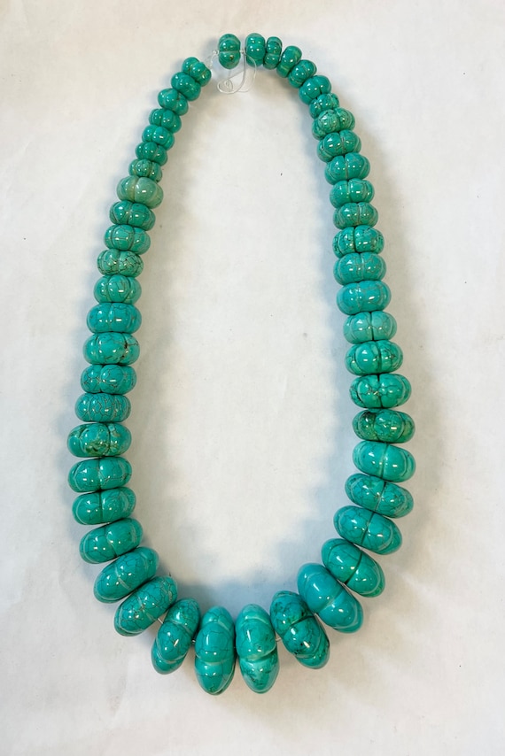 Turquoise 12x6mm-24x12mm Carved  Graduated Rondelle Gemstone Bead -15.5 Inch Strand