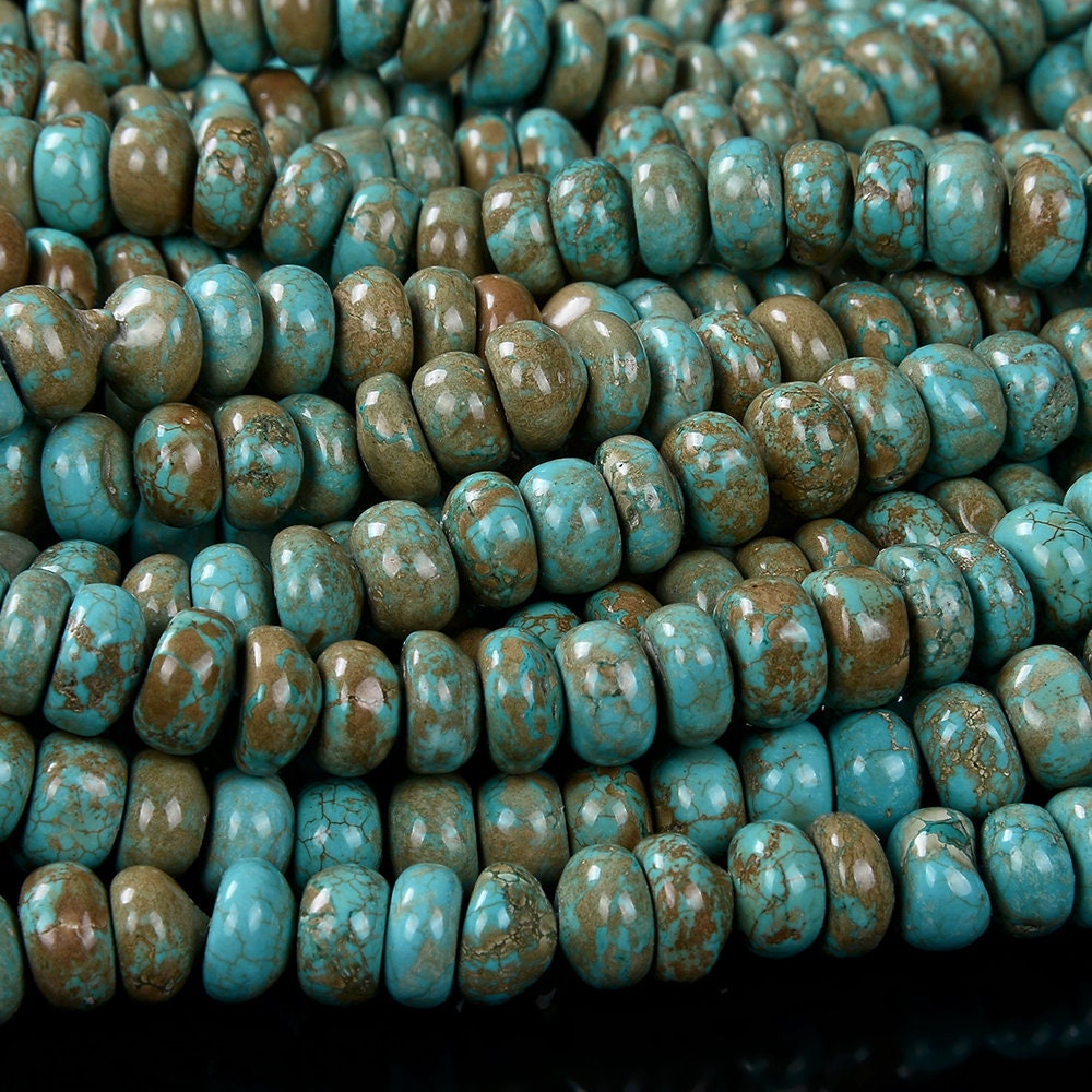 8x3mm Turquoise Green Brown Gemstone Rondelle Loose Beads (d180)