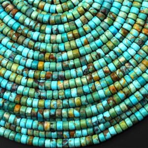 AA Genuine Natural Blue Green Golden Brown Turquoise 4mm Smooth Heishi Rondelle Beads 15.5" Strand